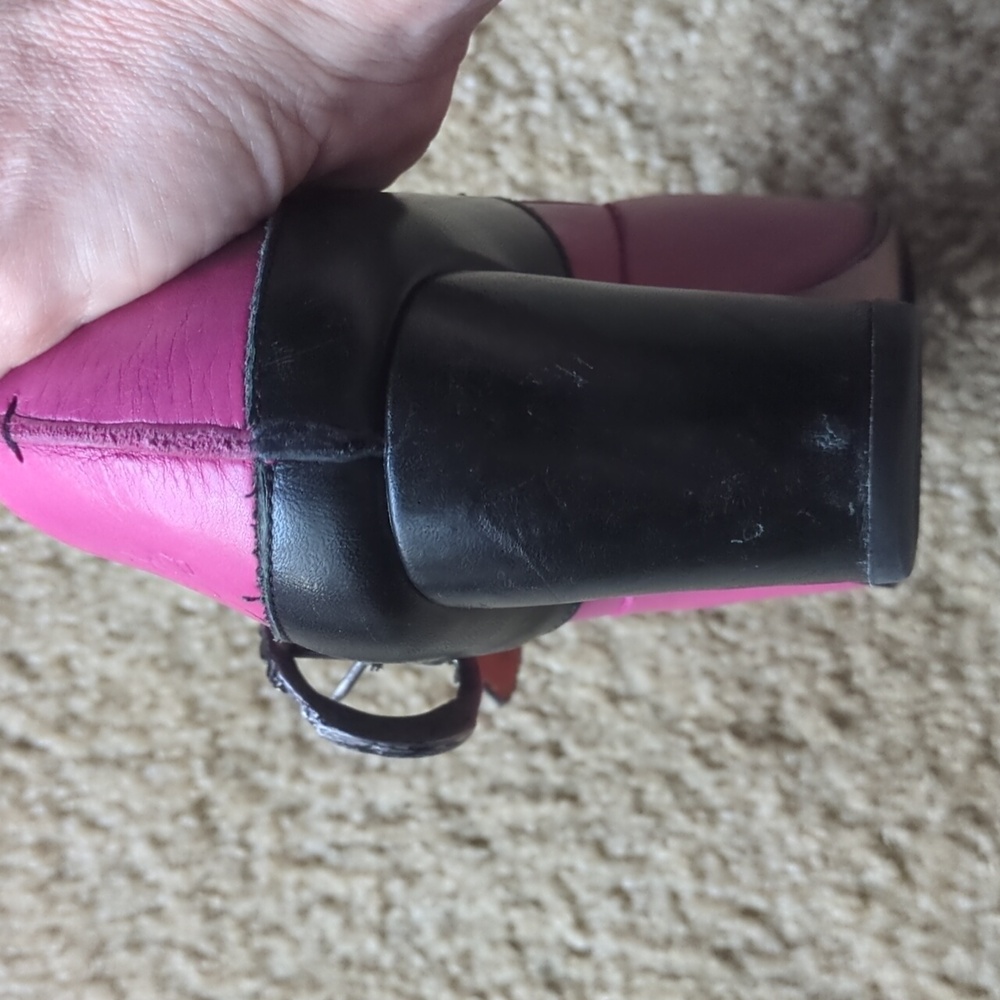 John Fleuvog Pink & Black Heels With Buckle Strap Size 7.5 - Picture 9 of 16